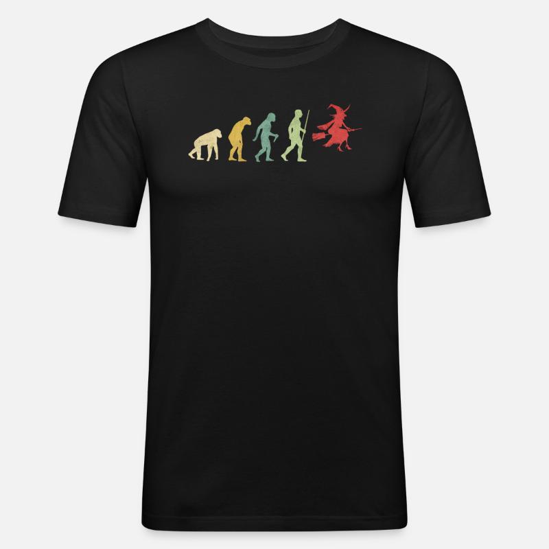 Halloween Witch Flying Broom Evolution - T-shirt près du corps Homme - noir