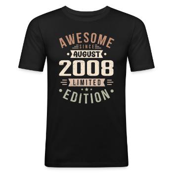 August 2008 Geburtstag im August 2008 Vintage 2008 - Männer Slim Fit T-Shirt - Schwarz - Vorne - Nik (191cm)