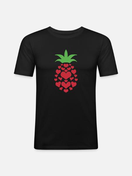 Ananas Herz - Männer Slim Fit T-Shirt - Schwarz