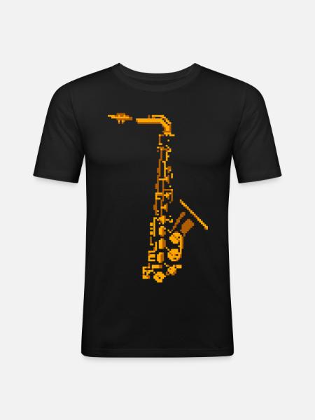 Saxophone Pixel Art - Men's Slim Fit T-Shirt - black
