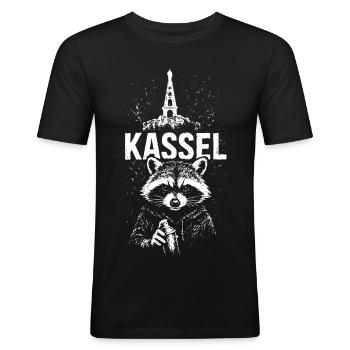 Kassel Herkules Waschbär Kassel - Männer Slim Fit T-Shirt - Schwarz - Vorne - Nik (191cm)