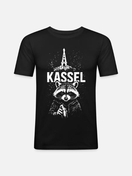 Kassel Herkules Waschbär Kassel - Männer Slim Fit T-Shirt - Schwarz