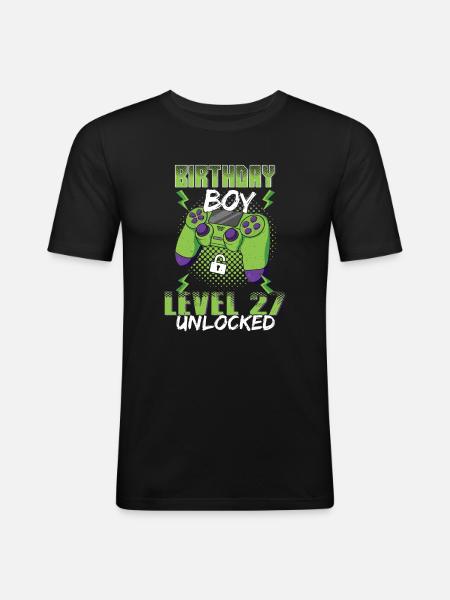 Gamer Boy Video Game Lover Age 27 Unlocked - Men's Slim Fit T-Shirt - black