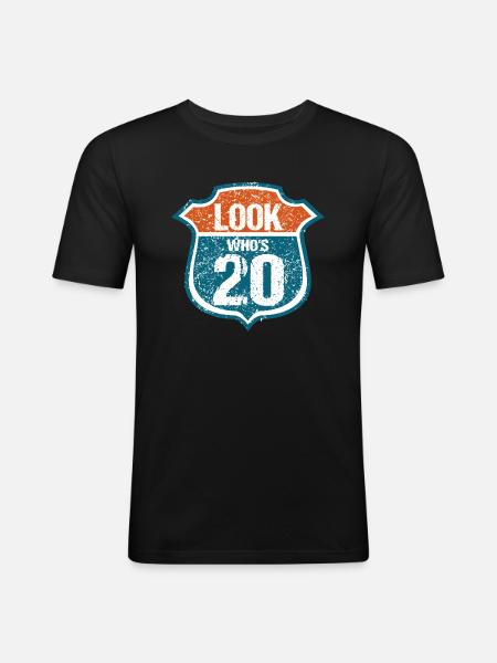 Look who's 20 - Männer Slim Fit T-Shirt - Schwarz