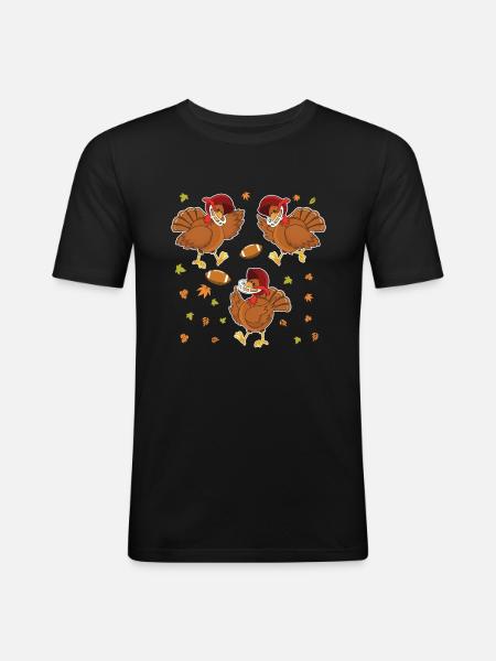 Rugby Kawaii Cute Turkey Football Fan Thanksgiving - Men's Slim Fit T-Shirt - black