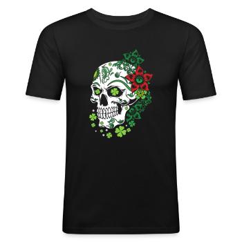 Zuckerknochen Blumen Kleeblatt Saint Patrick Tag - Männer Slim Fit T-Shirt - Schwarz - Vorne - Nik (191cm)