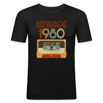 Vintage 40 ans 40e anniversaire vieux fabriqué en 1980 - T-shirt près du corps Homme - noir - Devant - Nik (191cm)
