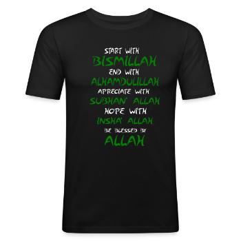 Muslim Koran Islam Allah Gott Gläubiger Spruch - Männer Slim Fit T-Shirt - Schwarz - Vorne - Nik (191cm)