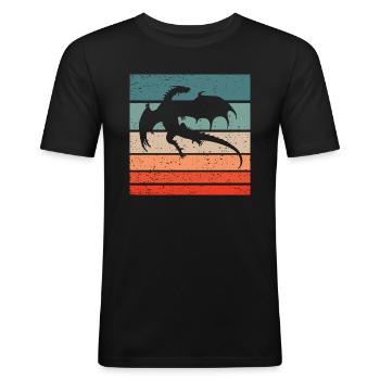 Drache Retro Style Vintage - Männer Slim Fit T-Shirt - Schwarz - Vorne - Nik (191cm)