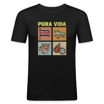 Pura Vida Costa Rica FlagTropical Frog - T-shirt près du corps Homme - noir - Devant - Nik (191cm)