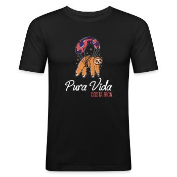 Pura Vida Costa Rica Faultier Falschirm Flug - Männer Slim Fit T-Shirt - Schwarz - Vorne - Nik (191cm)