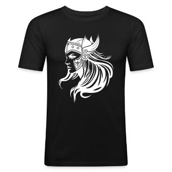 Wikinger Frau Kriegerin Viking - Männer Slim Fit T-Shirt - Schwarz - Vorne - Nik (191cm)
