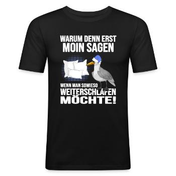 Küstenkind Moin moin Langschläfer Morgenmuffel - Männer Slim Fit T-Shirt - Schwarz - Vorne - Nik (191cm)