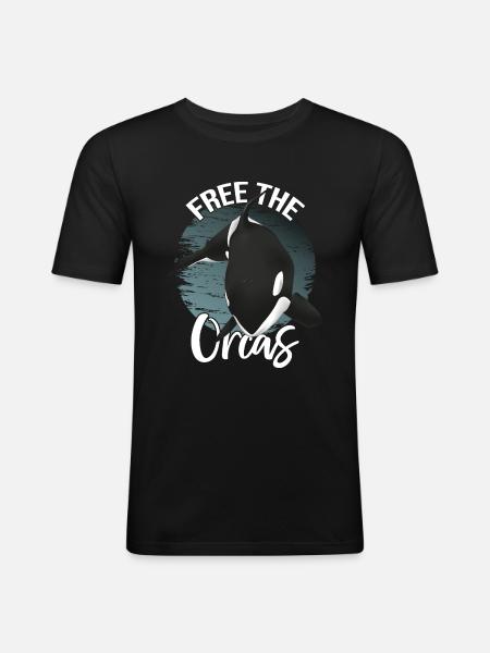 Orca Wal - Männer Slim Fit T-Shirt - Schwarz