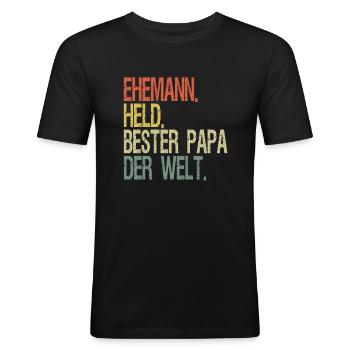 Ehemann Held bester Papa der Welt - Männer Slim Fit T-Shirt - Schwarz - Vorne - Nik (191cm)