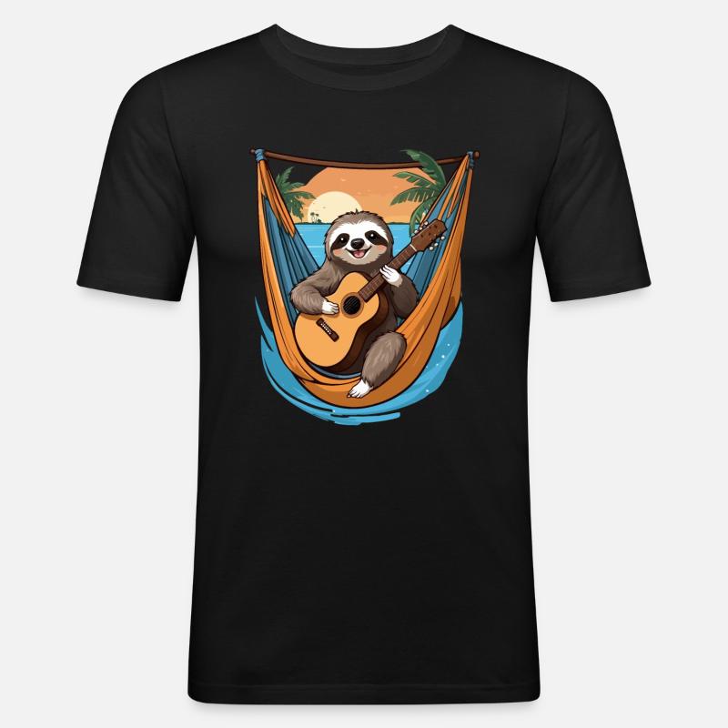Sloth Playing Guitar - Men's Slim Fit T-Shirt - black