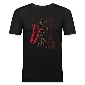 Japan Vintage japanisch Bushido Streetwear - Männer Slim Fit T-Shirt - Schwarz - Vorne - Nik (191cm)