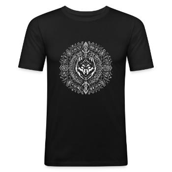 Wolf Odin Nordische Wikinger Rune - Männer Slim Fit T-Shirt - Schwarz - Vorne - Nik (191cm)