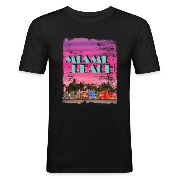 Miami Beach 80er Retro Vaporwave - Männer Slim Fit T-Shirt - Schwarz - Vorne - Nik (191cm)
