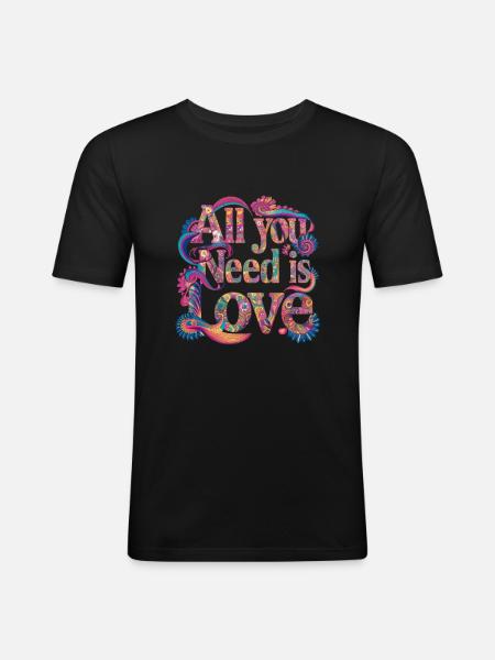 Allt du behöver är kärlek Hippie Flower Retro 60-talet 70-talet - Slim Fit T-shirt herr - svart