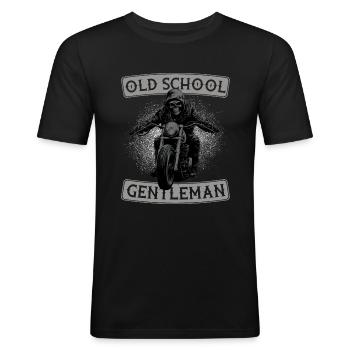 Motorrad Alter Mann Vintage Old School Gentleman - Männer Slim Fit T-Shirt - Schwarz - Vorne - Nik (191cm)