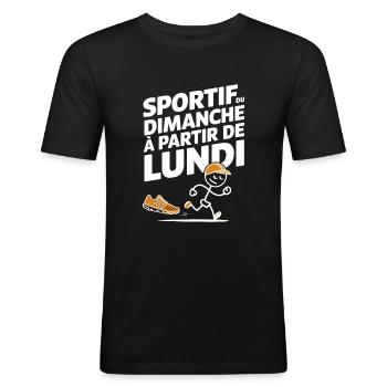 Sportif Du Dimanche À Partir De Lundi Humour Sport - T-shirt près du corps Homme - noir - Devant - Nik (191cm)