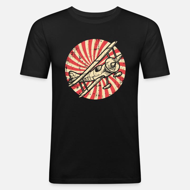 Flugzeug - Männer Slim Fit T-Shirt - Schwarz