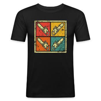 Säge Kettensäge Holzfäller - Männer Slim Fit T-Shirt - Schwarz - Vorne - Nik (191cm)