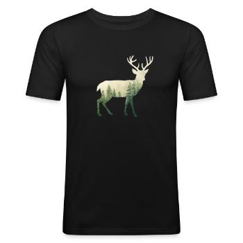 Wald Hirsch - Männer Slim Fit T-Shirt - Schwarz - Vorne - Nik (191cm)