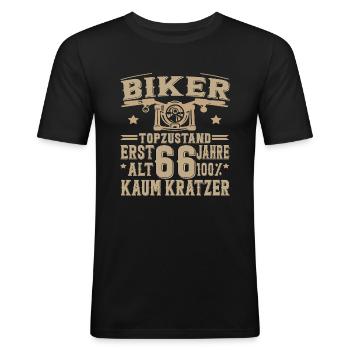 66 Geburtstag Mann Biker 66 Jahre Motorrad - Männer Slim Fit T-Shirt - Schwarz - Vorne - Nik (191cm)