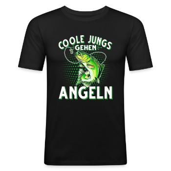 Coole Jungs Gehen Angeln Fischen Angler - Männer Slim Fit T-Shirt - Schwarz - Vorne - Nik (191cm)