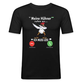 Meine Hühner rufen an Bauer Hahn Henne - Männer Slim Fit T-Shirt - Schwarz - Vorne - Nik (191cm)