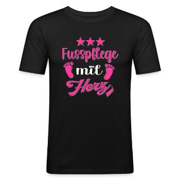 Fusspflege mit Herz Fuss Füsse Fusspflegerin - Männer Slim Fit T-Shirt - Schwarz - Vorne - Nik (191cm)