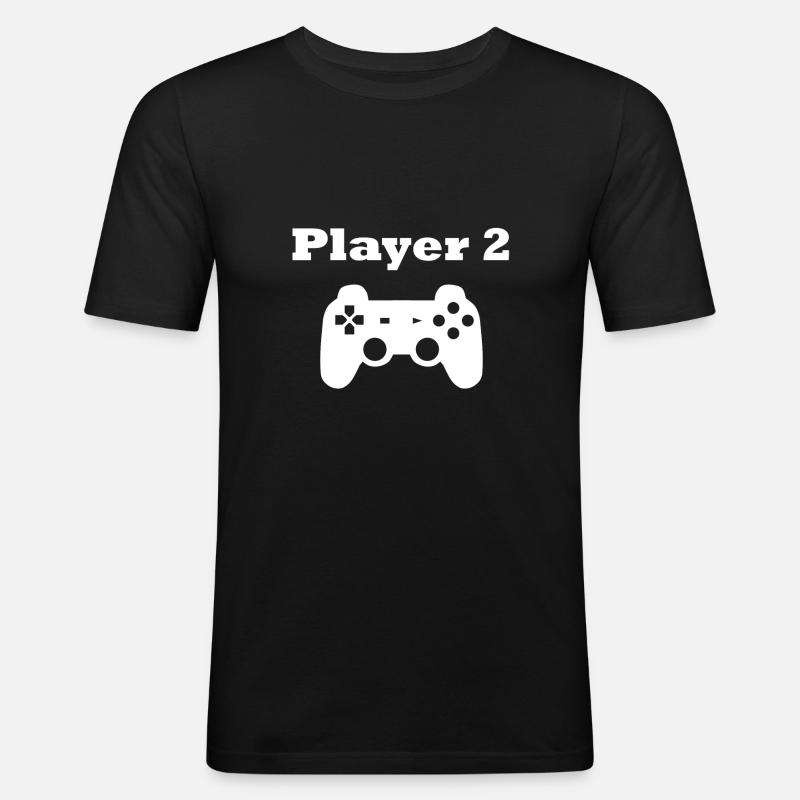 Gaming Player 2 Controller Geschenk - Männer Slim Fit T-Shirt - Schwarz