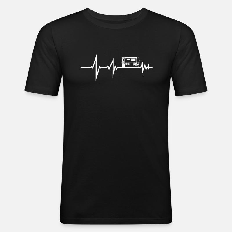 Herzschlag Camping Camper Geschenkidee - Männer Slim Fit T-Shirt - Schwarz