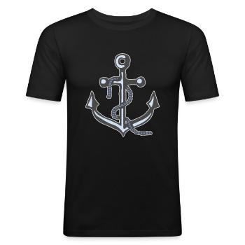 Anker-2 - Männer Slim Fit T-Shirt - Schwarz - Vorne - Nik (191cm)