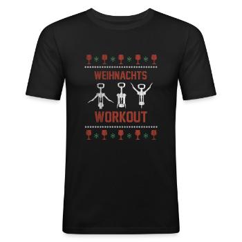 Entraînement de Noël drôle de chandail laid vin - T-shirt près du corps Homme - noir - Devant - Nik (191cm)