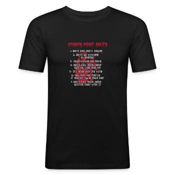 Horrorfilm Regeln - Männer Slim Fit T-Shirt - Schwarz - Vorne - Nik (191cm)