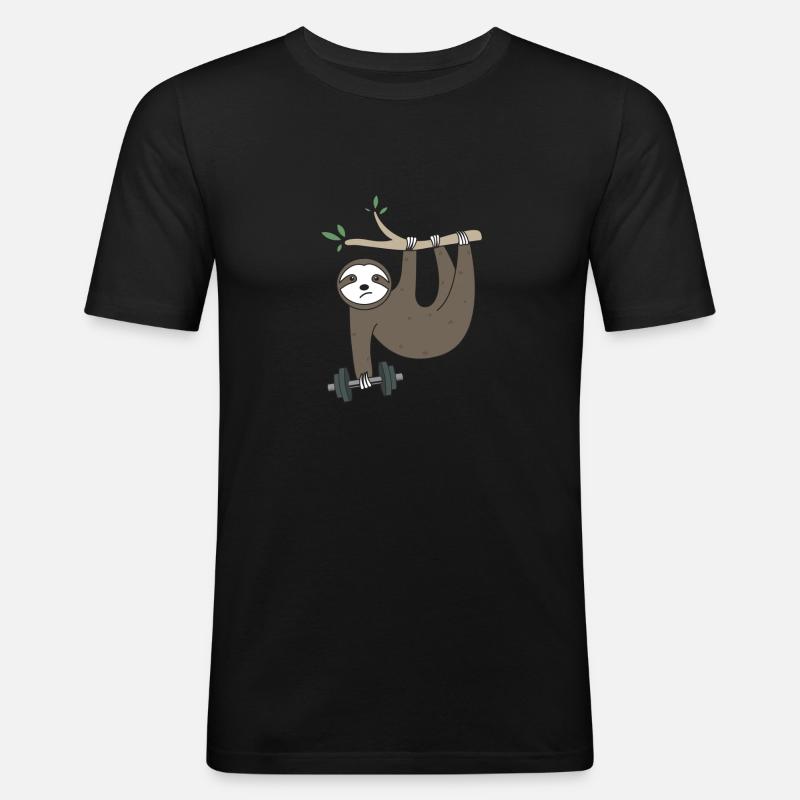 Faultier Langhantel - Männer Slim Fit T-Shirt - Schwarz