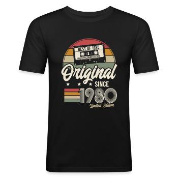 Original seit 1980 Vintage Retro Geburtstag - Männer Slim Fit T-Shirt - Schwarz - Vorne - Nik (191cm)