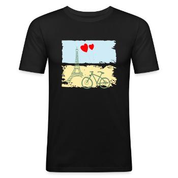 Paris Tour Eiffel France Baguette Ville Amour - T-shirt près du corps Homme - noir - Devant - Nik (191cm)