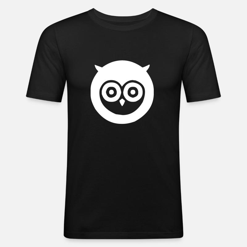 Eule mit großen Augen - Männer Slim Fit T-Shirt - Schwarz