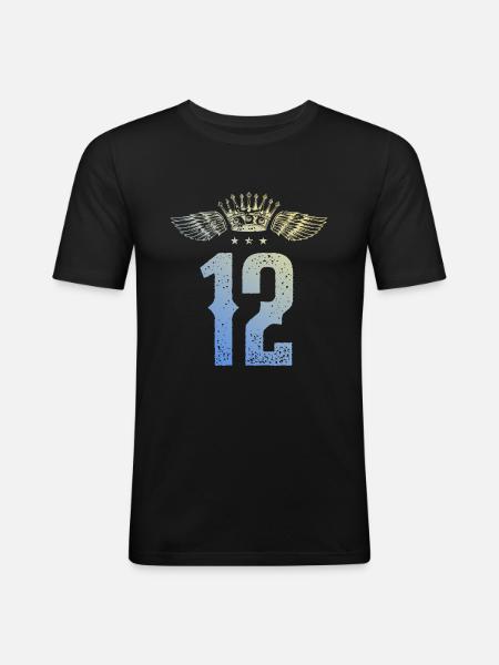 12 Zahl Krone - Männer Slim Fit T-Shirt - Schwarz
