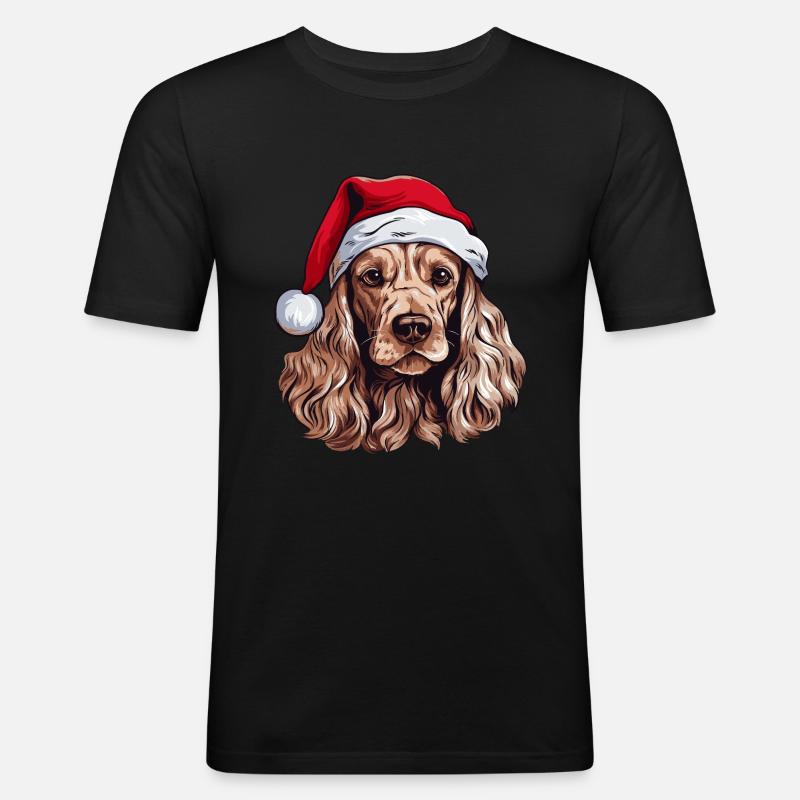 Cocker Spaniel Hund Weihnachten Kopf - Männer Slim Fit T-Shirt - Schwarz