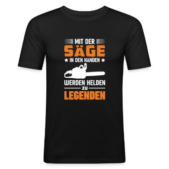 Motorsäge Waldarbeiter Wald - Männer Slim Fit T-Shirt - Schwarz - Vorne - Nik (191cm)