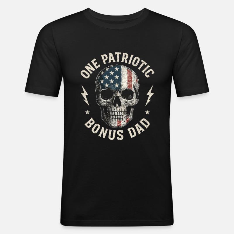 Bonus Dad mit Flaggen-Schädel - Männer Slim Fit T-Shirt - Schwarz