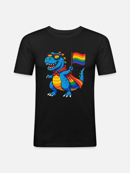 Pride Dino with Rainbow Cape - Men's Slim Fit T-Shirt - black