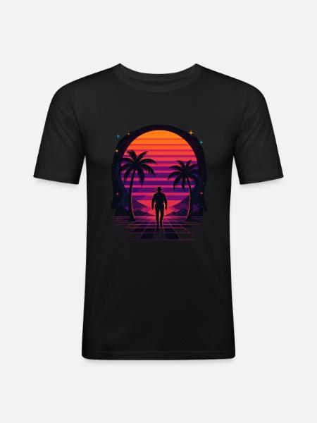 Synthwave Cowboy - Clothing Desert - Men's Slim Fit T-Shirt - black
