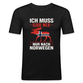 Ich Muss Gar Nix Nur Nach Norwegen - Männer Slim Fit T-Shirt - Schwarz - Vorne - Nik (191cm)