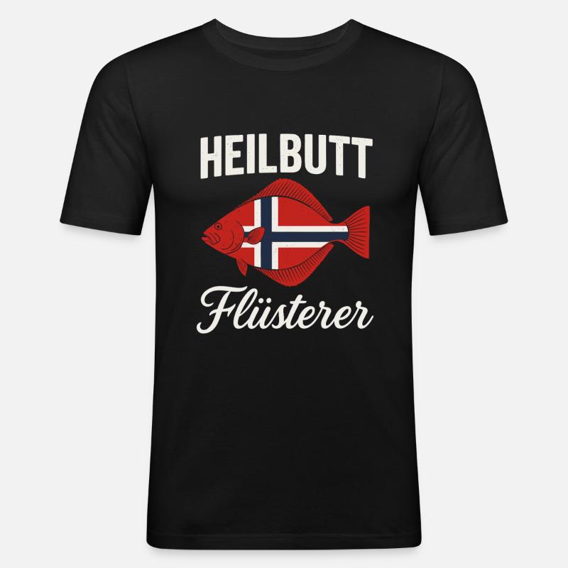 Heilbutt Flüsterer Norwegen Flagge - Männer Slim Fit T-Shirt - Schwarz